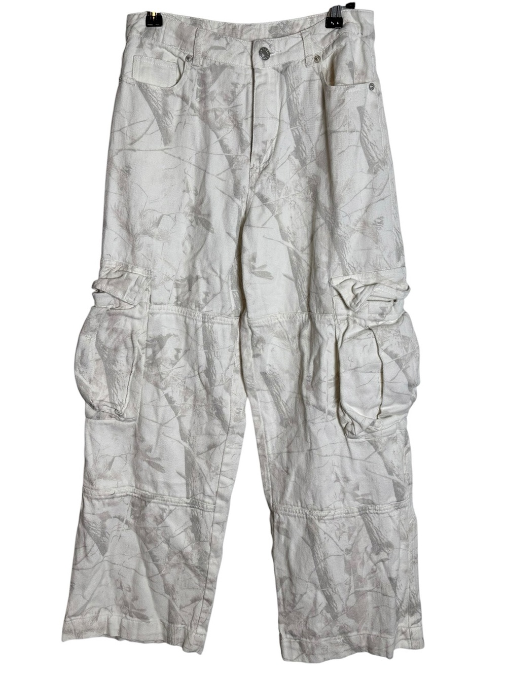 Altar’d State Makayla Cato Wide Leg Cargo Denim Pants White Cream Woods Tree